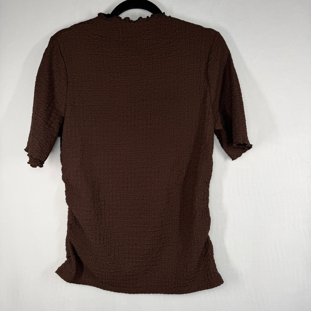 A New Day Women's Top Brown Textured Short Sleeve Lettuce Edge XS NEW